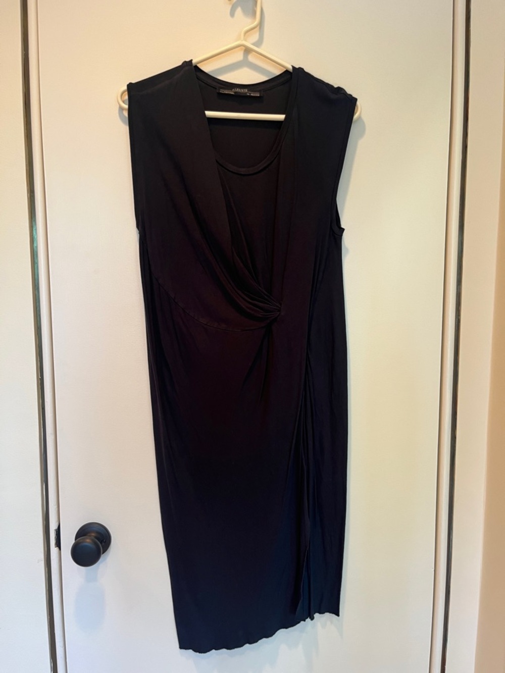 AllSaints Black Sleeveless Twist-Front Midi Dress